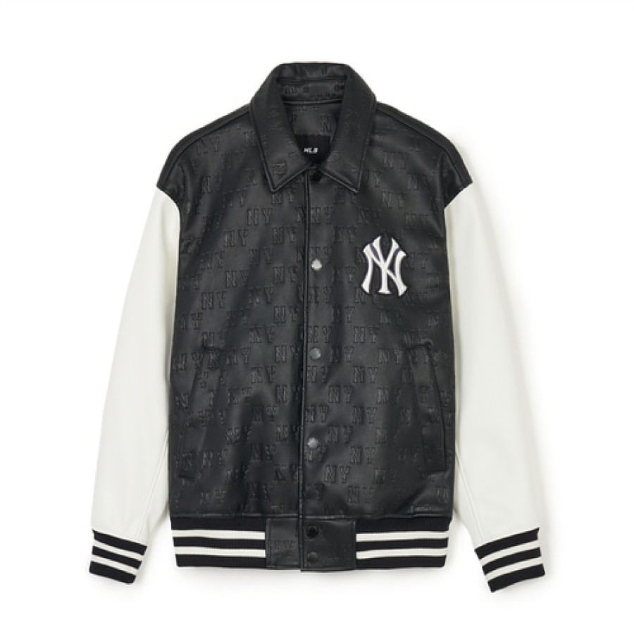 Apparel MLB korea Jackets | Classic Monogram Vegan-Leather Collar Varsitiy Jacket(Single-Layer) New York Yankees