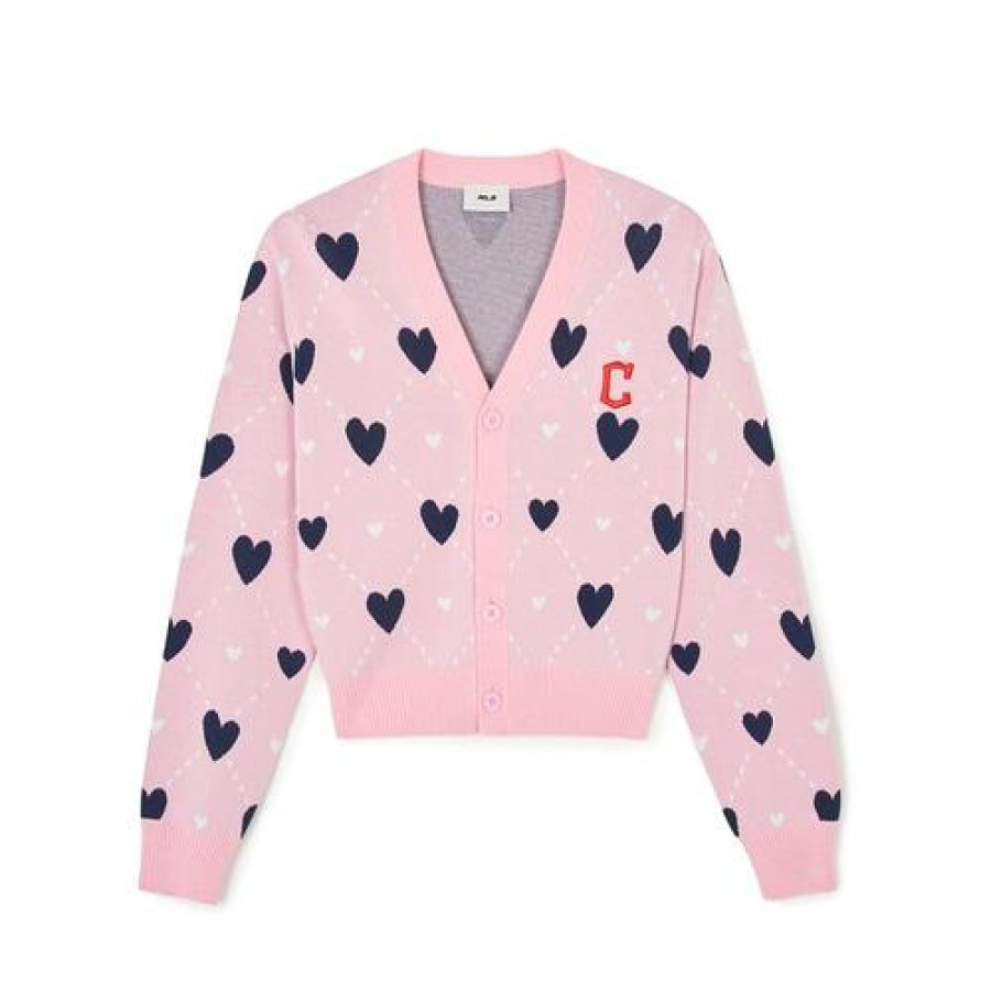 Apparel MLB korea Sweaters | [Wms] Women`S Heart All Over Pattern Crop Cardigan Cleveland Guardians