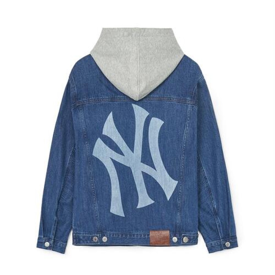 Apparel MLB korea Jackets | Basic Mega Logo Hooded Denim Jacket New York Yankees