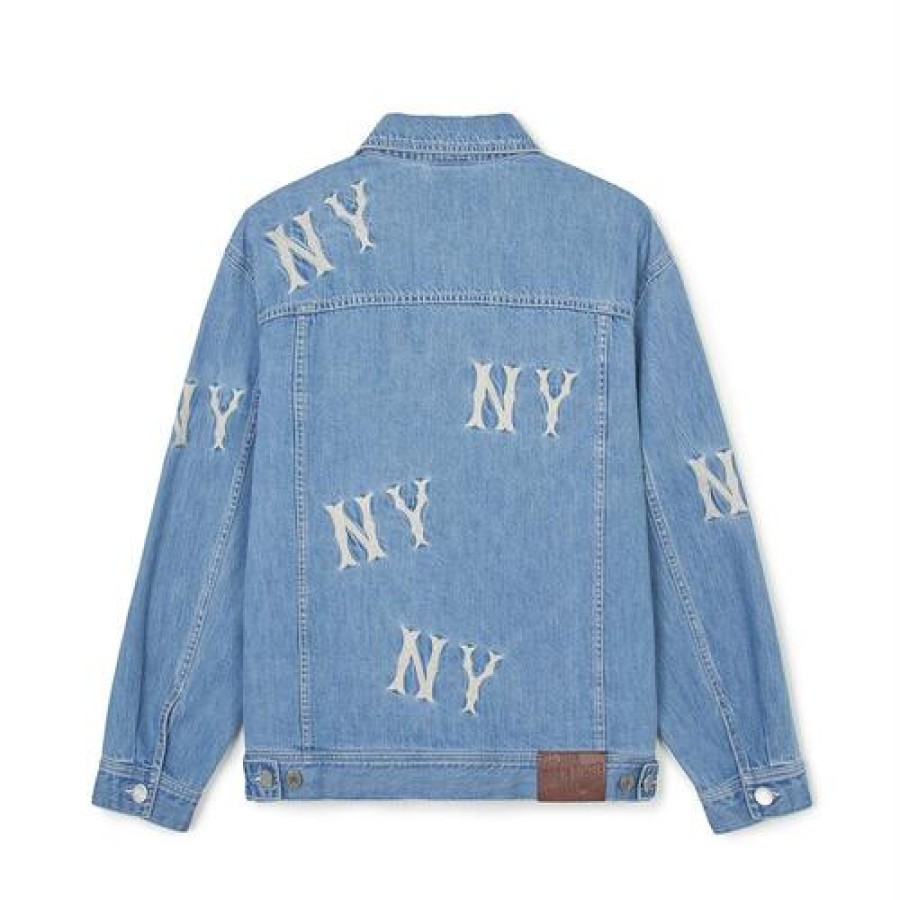 Apparel MLB korea Jackets | Basic Multi Mega Logo Embroidery Denim Jacket New York Yankees