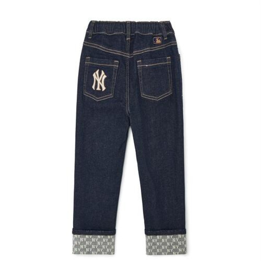 Kids MLB korea Pants | [Kids] Classic Monogram Denim Like Roll Up Pants New York Yankees