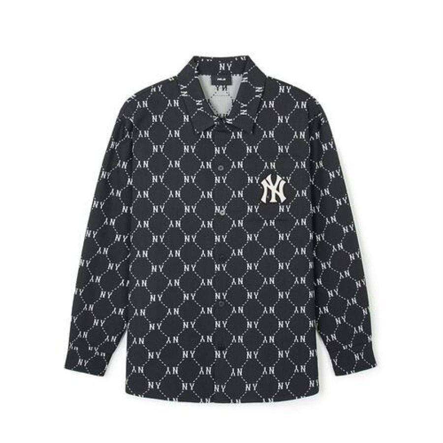 Apparel MLB korea Shirts | Dia Monogram Jqd Long Sleeve Cotton Button Shirts New York Yankees