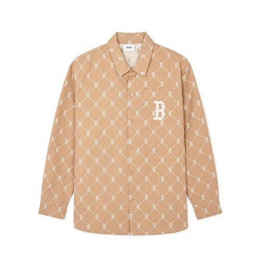 Apparel MLB korea Shirts | Dia Monogram Jqd Long Sleeve Cotton Button Shirts Boston Redsox