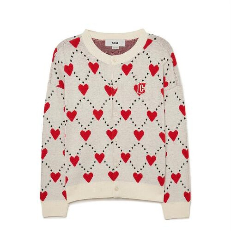 Kids MLB korea Sweaters | [Kids] Heart All Over Knit Cardigan Cleveland Indians