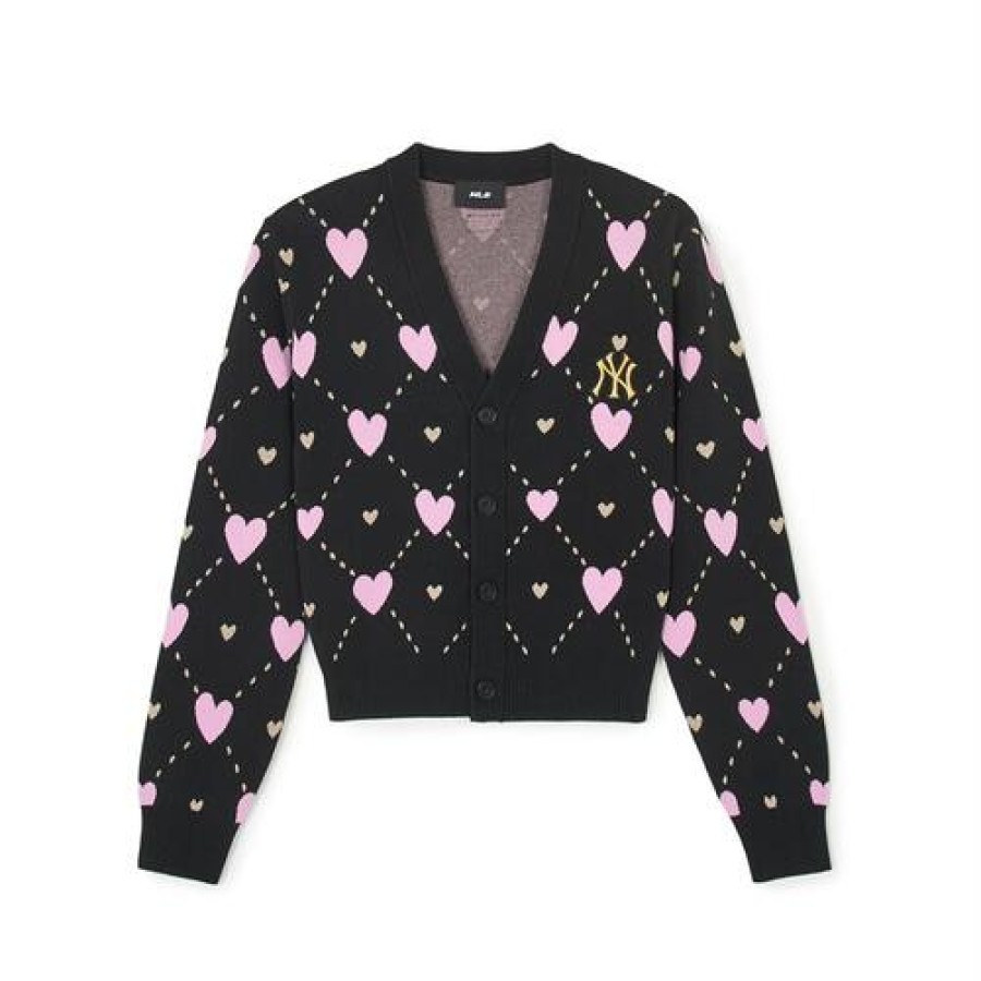 Apparel MLB korea Sweaters | [Wms] Women`S Heart All Over Pattern Crop Cardigan New York Yankees