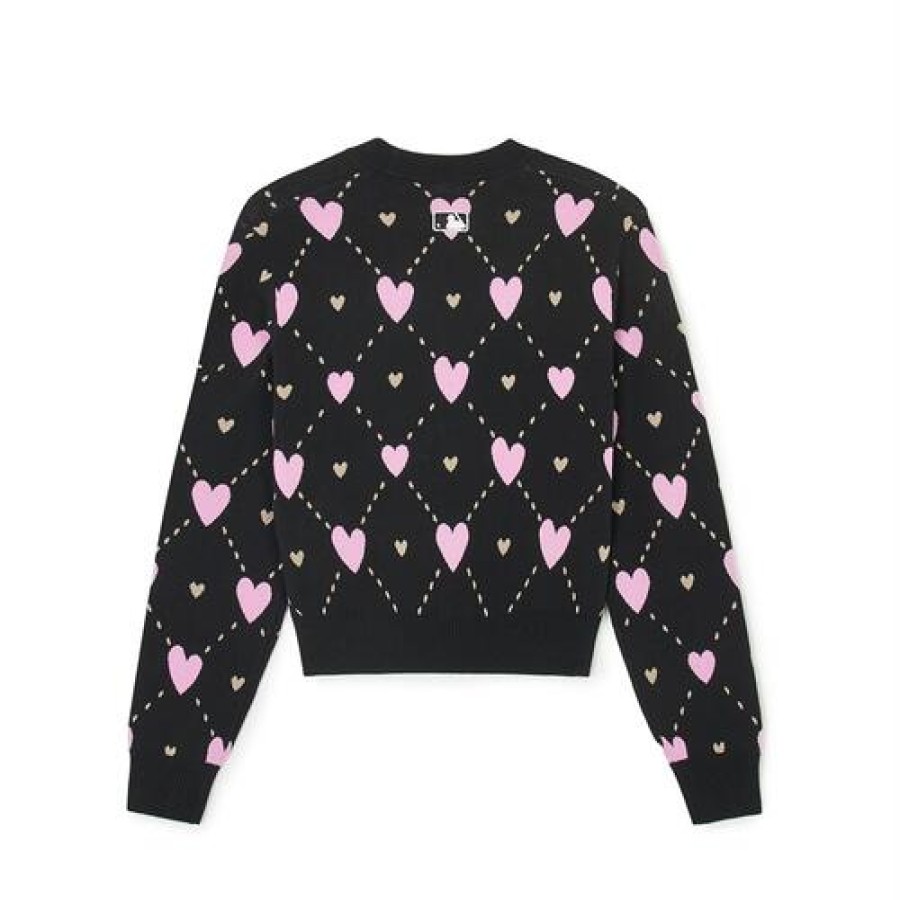 Apparel MLB korea Sweaters | [Wms] Women`S Heart All Over Pattern Crop Cardigan New York Yankees