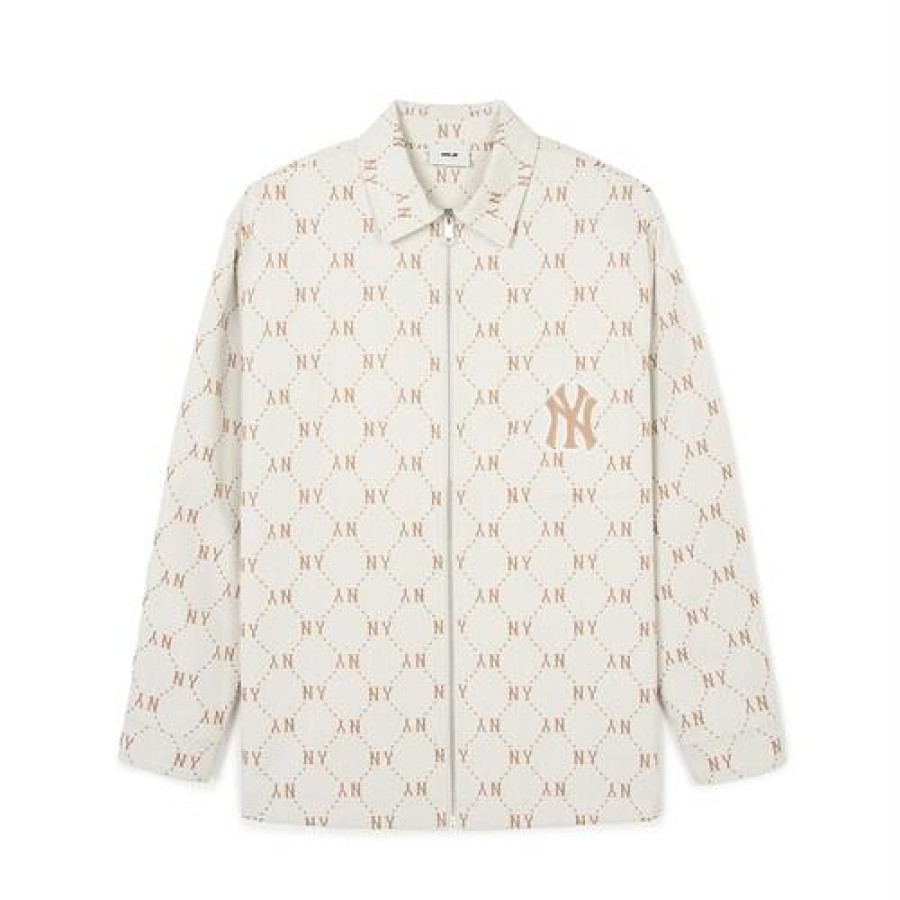 Apparel MLB korea Full-Zip Hoodies | Dia Monogram Jqd Long Sleeve Cotton Zip-Up Shirts New York Yankees