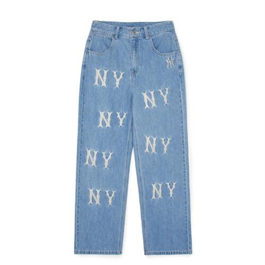 Apparel MLB korea Pants | [Wms] Women`S Basic Multi Mega Logo Embroidery Wide Denim Pants New York Yankees