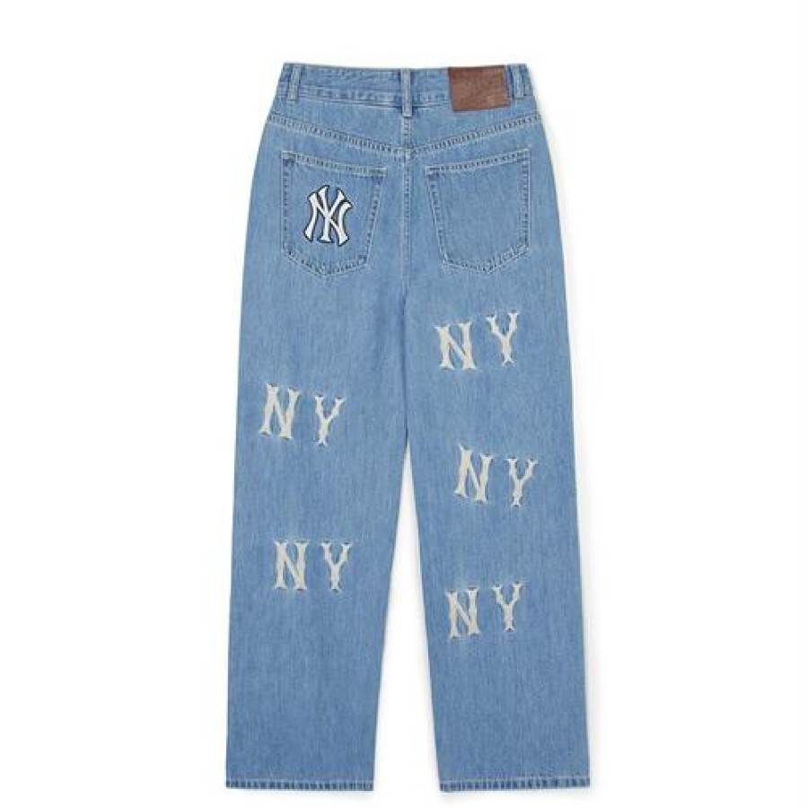 Apparel MLB korea Pants | [Wms] Women`S Basic Multi Mega Logo Embroidery Wide Denim Pants New York Yankees