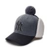 Kids MLB korea Winter Hats | [Kids] Melton Wool Pompom Fleece Ear Flap Cap New York Yankees