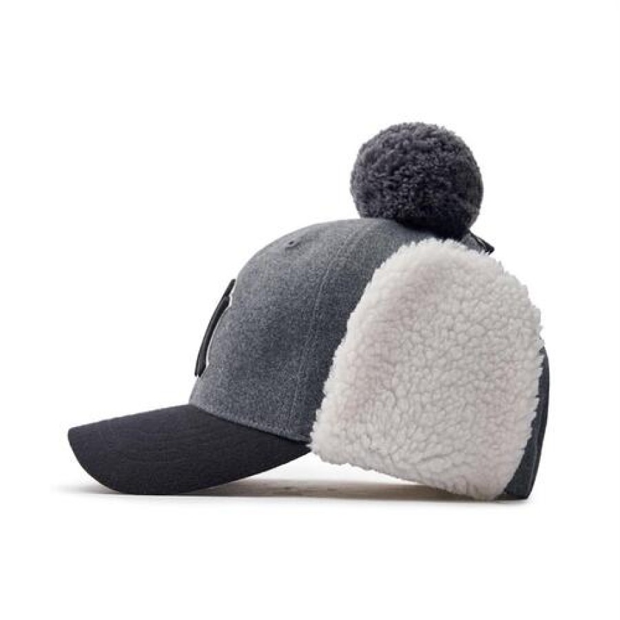 Kids MLB korea Winter Hats | [Kids] Melton Wool Pompom Fleece Ear Flap Cap New York Yankees