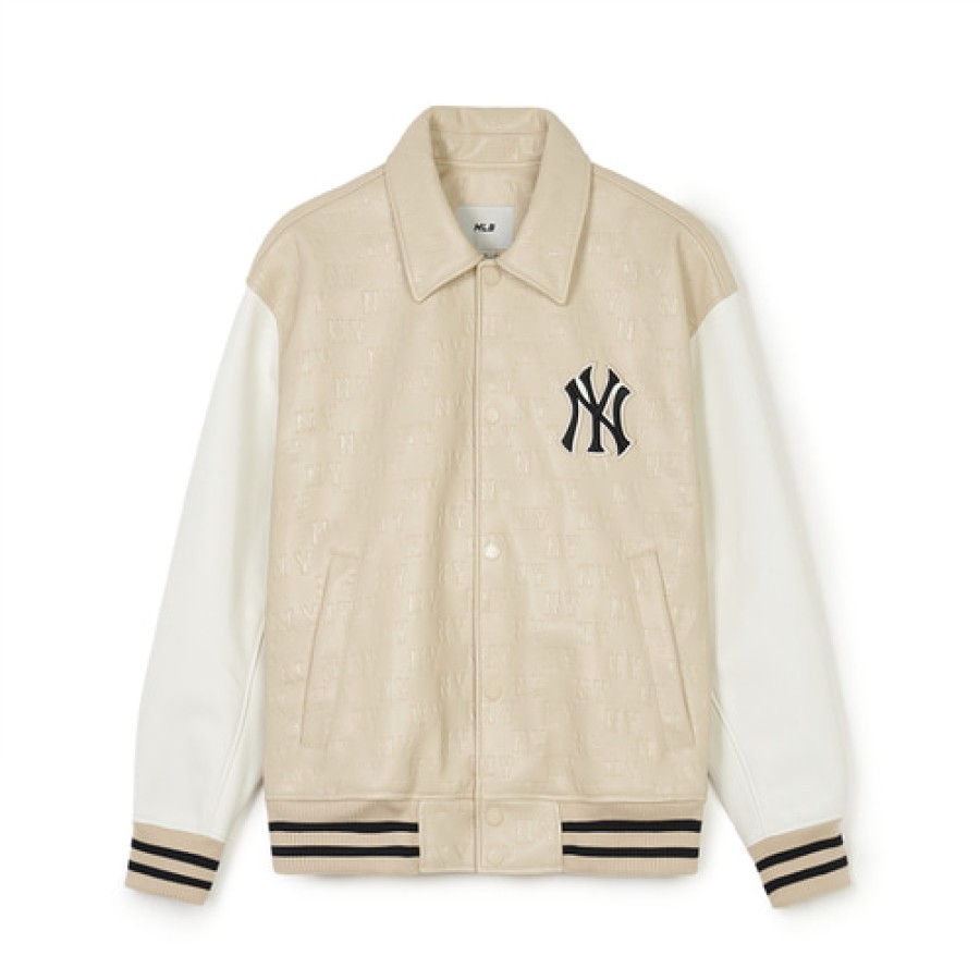 Apparel MLB korea Jackets | Classic Monogram Vegan-Leather Collar Varsitiy Jacket(Single-Layer) New York Yankees