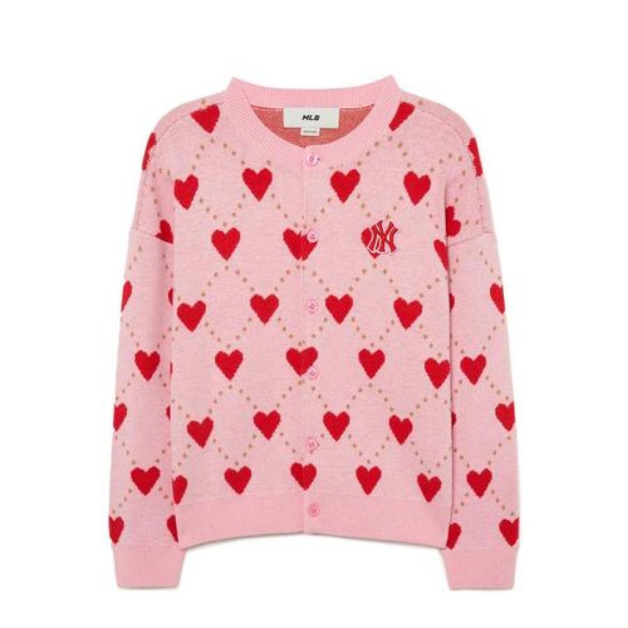 Kids MLB korea Sweaters | [Kids] Heart All Over Knit Cardigan New York Yankees