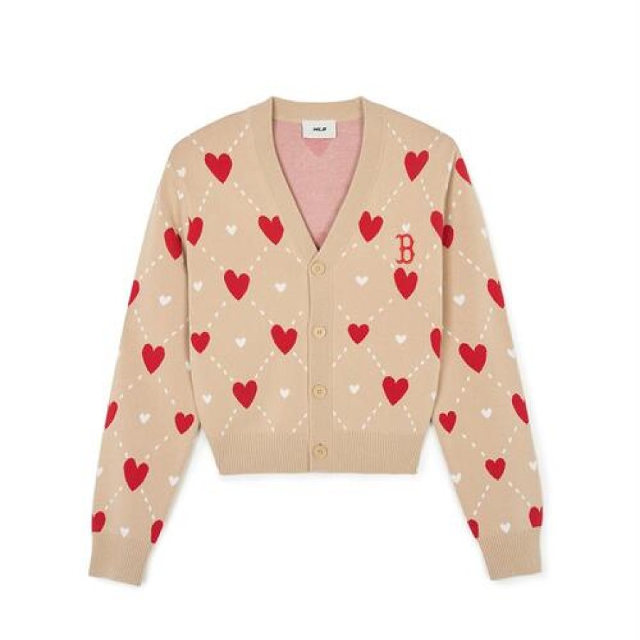 Apparel MLB korea Sweaters | [Wms] Women`S Heart All Over Pattern Crop Cardigan Boston Redsox