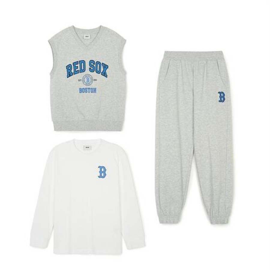 Kids MLB korea Sweatshirts | [Kids] Varsity 3Pcs Vest&Long-Sleeve Set-Up Boston Red Sox